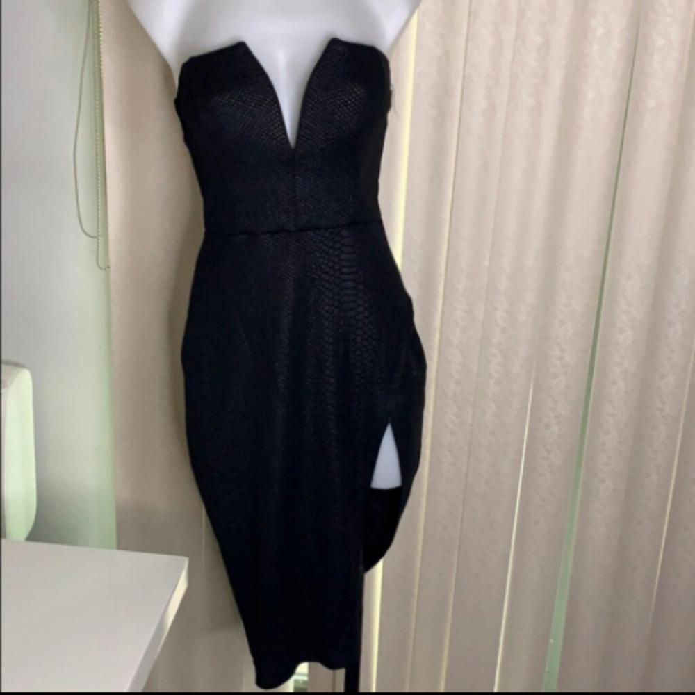 Jaide Faux Snake Skin Black Strapless Dress Sz M
